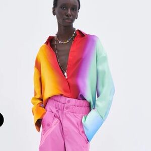 Rainbow Blur Cowl Back Blouse